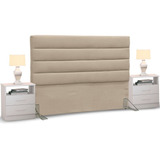 Cabeceira Cama Box Casal King 195cm Greta Suede Bege C/ 2 Criados Branco