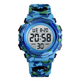 Reloj Pulsera Skmei 1548 De Cuerpo Color Light Blue Camouflage, Digital, Para Niños, Fondo Gris, Con Correa De Poliuretano Color Light Blue Camouflage, Dial Negro, Minutero/segundero Negro, Bisel Colo