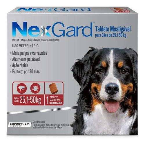 Anti Pulgas Carrapatos Nexgard 25 A 50 Kg Tratamento Cão