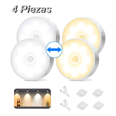 A Kit4 Luminarias Led Sin Hilo Recargable Sensor Y Presencia