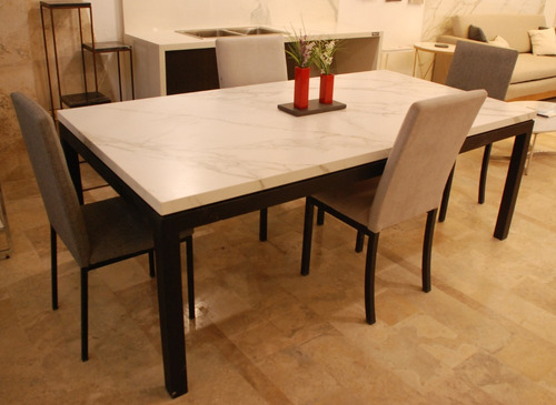 Mesa De Comedor 180x90cm Spl Estatuario 6mm Base Hierro