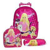 Kit Mochila Infantil Escolar Barbie Com Rodinha