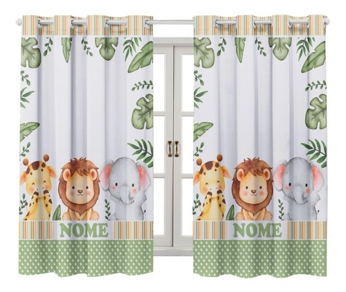 Cortina Nome Personalizado Infantil Safari Baby 2,00 X 1,50