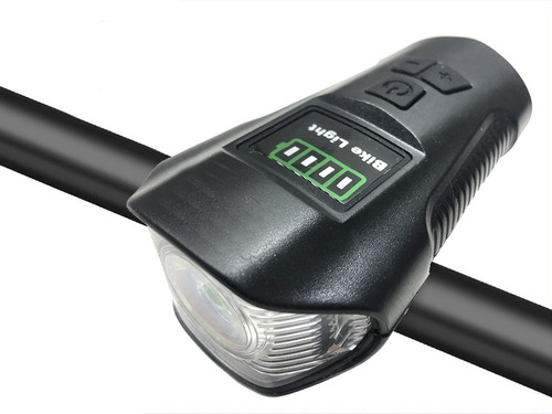 Farol Bicicleta Led Recarregável Forte C/ Buzina Lanterna T6 Cor Preto