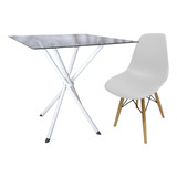 Mesa Vidro Quadrado 80cm Base Italy + 1 Cadeira Eiffel Np