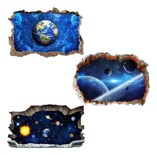 3 Pegatinas De Pared Del Universo 3d Planeta Galaxia Espacio