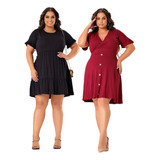 Kit 2 Vestidos Feminino Malha Leve Fresquinha Plus Size Luxo