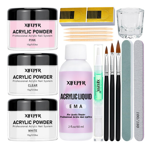 Xifepfr Kit De Uñas Acrílicas, Juego De Polvo Acrílico B.