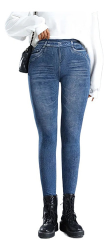 Calça Jeans Feminina Imitação Lã Cintura Leggings Elásticas