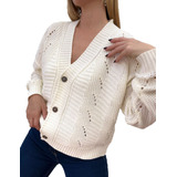 Saco Cardigan Mujer Sweater Botones Tejido Lana Tramado