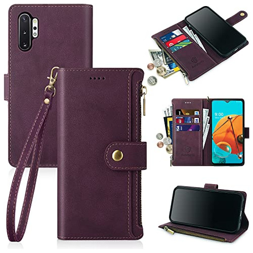 Funda Cartera Para Samsung Galaxy Note 10+ Plus 5g Vino Rojo