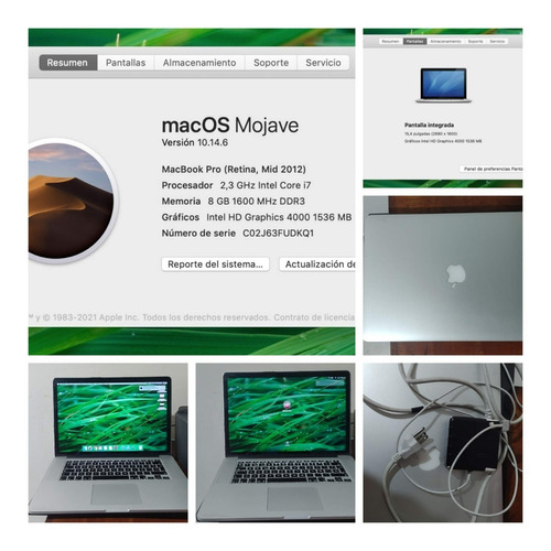 Macbook Pro Mediados 2012 Pantalla Retina 15.4 Pulgadas Ssd 