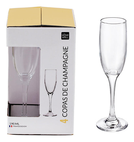 Set 4 Copas Vidrio Champagne Transparente 190ml