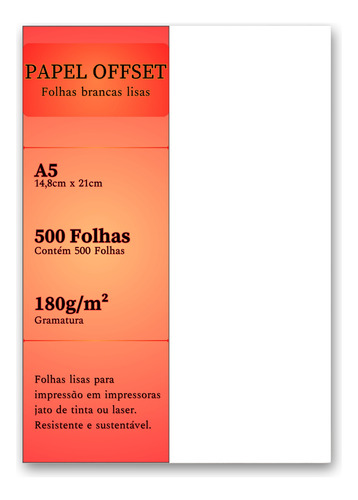 Papel Offset A5 Branco 500 Folhas Sulfite 180g Top