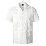 Camisa Estilo Guayabera Cubana De Manga Corta Para Hombre, A