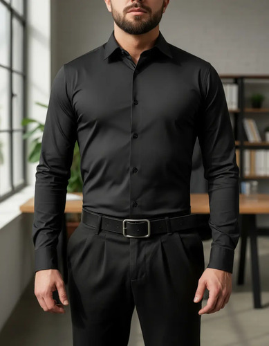 Camisa De Vestir Manga Larga For Hombre, Camiseta Lisa Nuevo