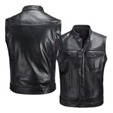 J Chamarra De Piel Biker, Chaleco Motero Para Hombre E [u]