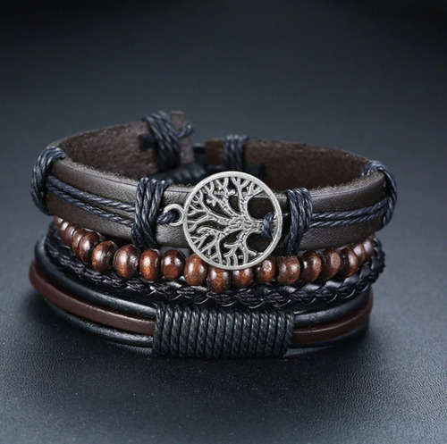 Pulsera Manilla Brazalete Cuero Árbol Vida Hombre O Mujer