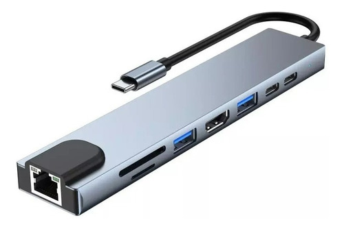 Hub Adaptador Macbook 8-1 Largo Hdmi-sd-micro-rj45-usb3.0-tc