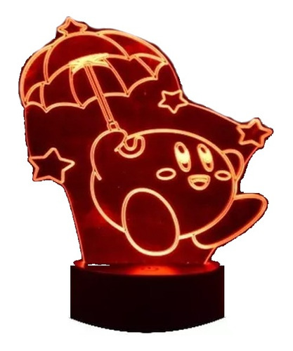 Lámpara 3d Kirby Con Paraguas Base Negra