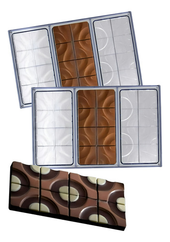Pack X2 Molde De Chocolate Policarbonato Molde Barra Circulo