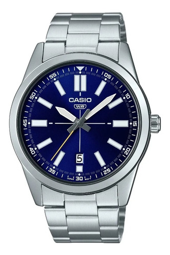 Reloj Casio Mtp-vd02d-2e Acero Fondo Azul Calendario Sumerg.