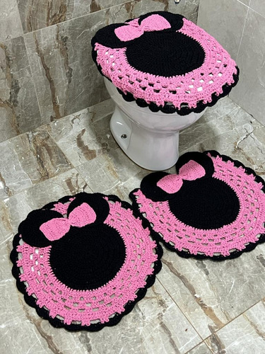 Jogo De Croche Para Banheiro Minnie Preto E Vermelho