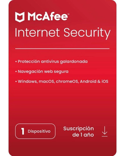 Antivirus Mcafee Internet Security 2024 -  1 Dispo -  1 Año 