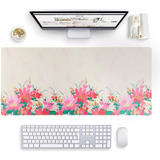 Tapete De Escritorio Grande Con Diseño Floral Crema, 35 X 15