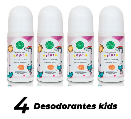 Desodorante Natural Unisex Para Niños - Kids 4 Roll On 60 Ml