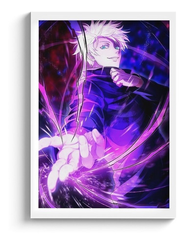 Quadro Jujutsu Kaisen Gojo Satoru C/ Moldura E Vidro A4