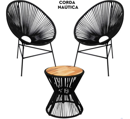 2 Cadeiras Acapulco Corda Náutica C/mesinha P/varanda/casa