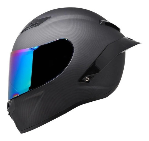 Casco Moto Negro Carbón Kov Kc1 Con Aleta Certificado