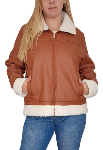 Campera Gamulan Mujer Simil Cuero Forrada Con Corderito