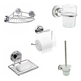 Kit Accesorios De Baño Con Sopapa Ventosa Sin Perforar Acero