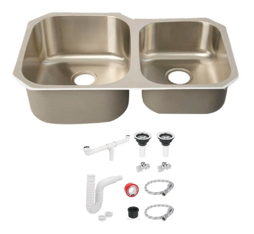 Fregadero Tarja Submontar 2 Tinas Desigual Acero Inox C/kit 