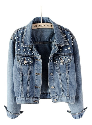 Chaqueta De Jean Con Perlas Para Mujer Moda, Abrigo