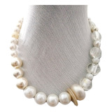 Collar Mujer Blanco C Perlas Y  Cristal De Murano Ver Video