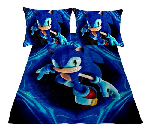 Cobija Frazada Y Fundas Almohada Sonic Rayos Peluche Suave