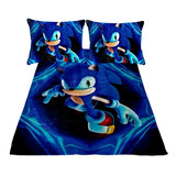 Cobija Frazada Y Fundas Almohada Sonic Rayos Peluche Suave