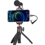 Kit Vlogger Smartphone Microfone Mini Tripe Suporte 1
