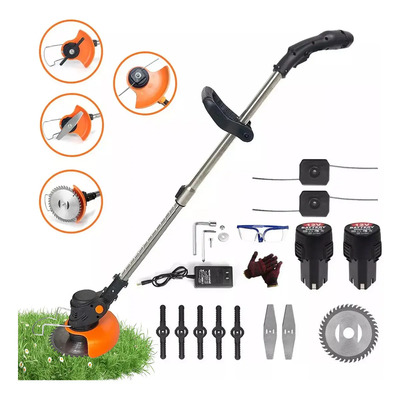 Desbrozadora Inalámbrica Podadora Eléctrica color negro RUOMU WDMXF108WH, Potente Motor con 2 Baterías, Incluye 4 Hojas Diferentes para Trabajo Continuo y Eficiente | Envío gratis