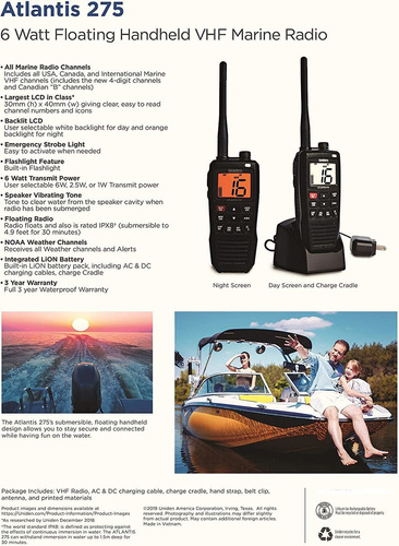 Uniden Atlantis 275 Handheld Two-way Vhf Marine Radio, Float