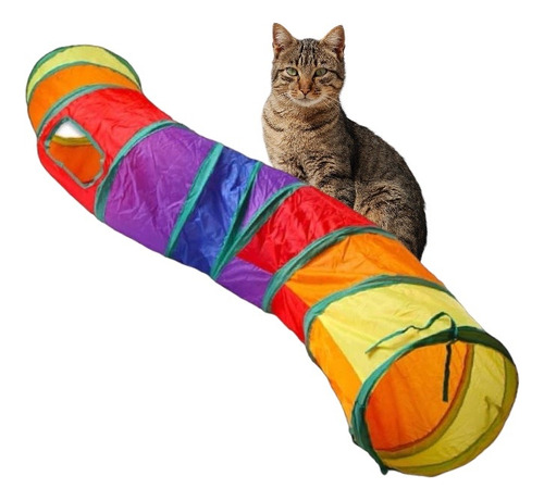 Túnel Multicolor Curvo Alargado Con Ventana Para Gatos