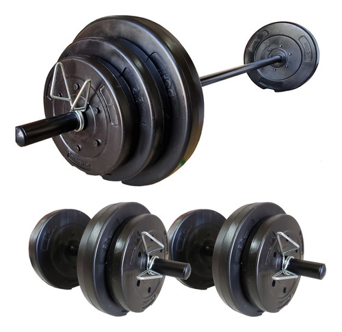 Kit Set 24kg Bsfit Discos Lisos Pesas + Barra +2 Mancuernas 