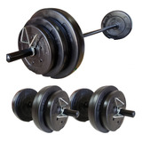 Kit Set 24kg Bsfit Discos Lisos Pesas + Barra +2 Mancuernas 