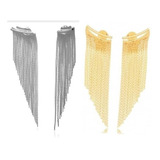 2 Brinco Ear Cuff Franja Longo Semijoias Prata E Ouro Folhea