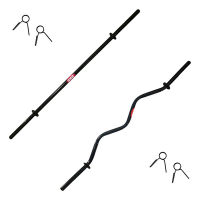 Kit Barra Recta + Barra Z Con Ahorcadores Ejercicio Fitness Color Negro | Envío gratis