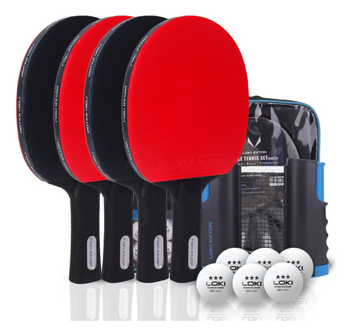 Set 4 Paletas De Ping Pong Con Red Nivel Inicial + 6 Pelotas