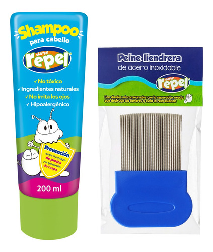Shampoo Antipiojos Y Peine Para Piojos Sure Repel Kit